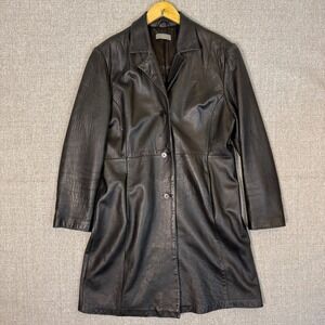 Y2K Jacquie Lamb Leather Coat Jacket Duster Black Sz XL 16 Western Goth Punk Emo
